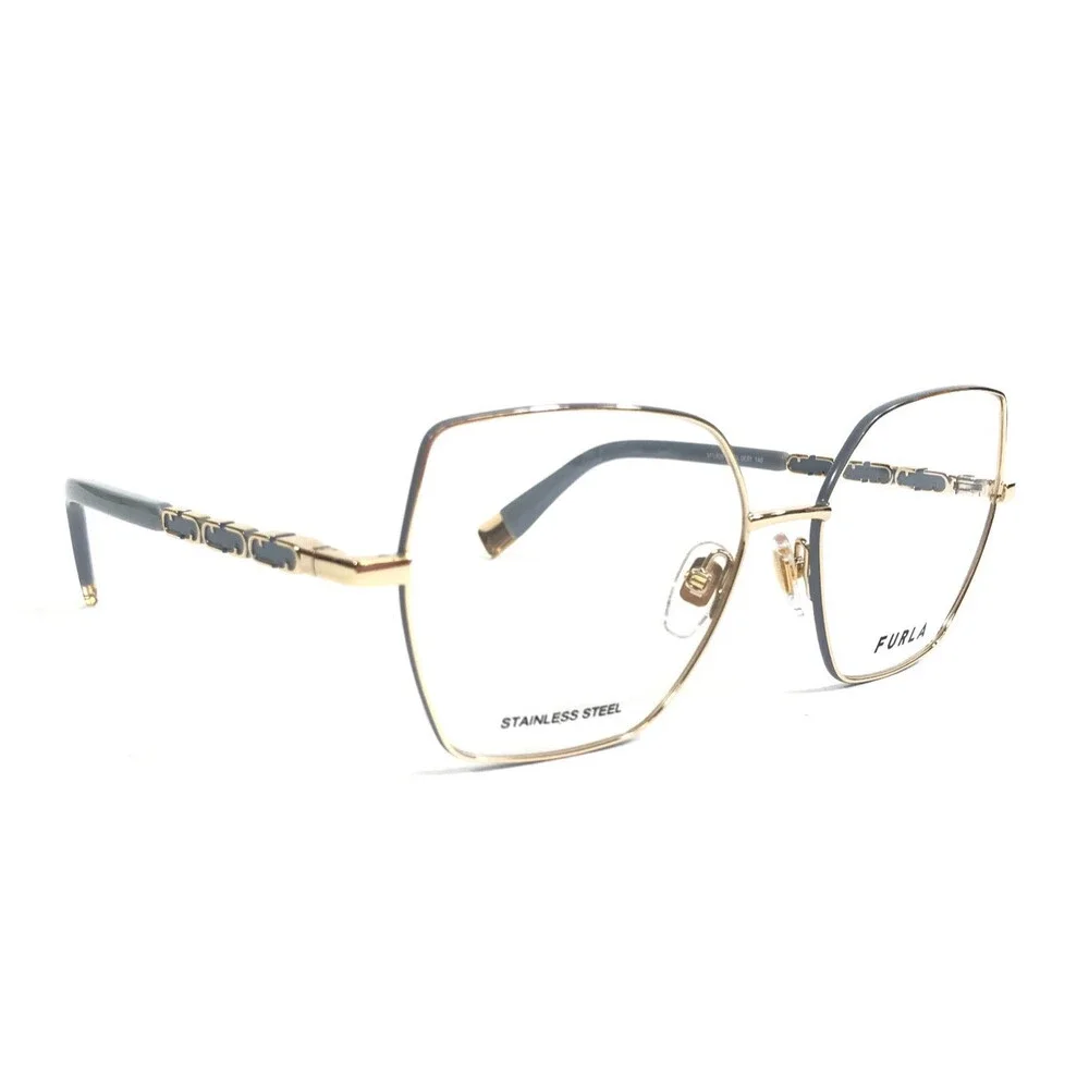 Furla Eyeglasses Frames VFU835 COL.0E91 Blue Gold Butterfly Wire Rim 54-16-140